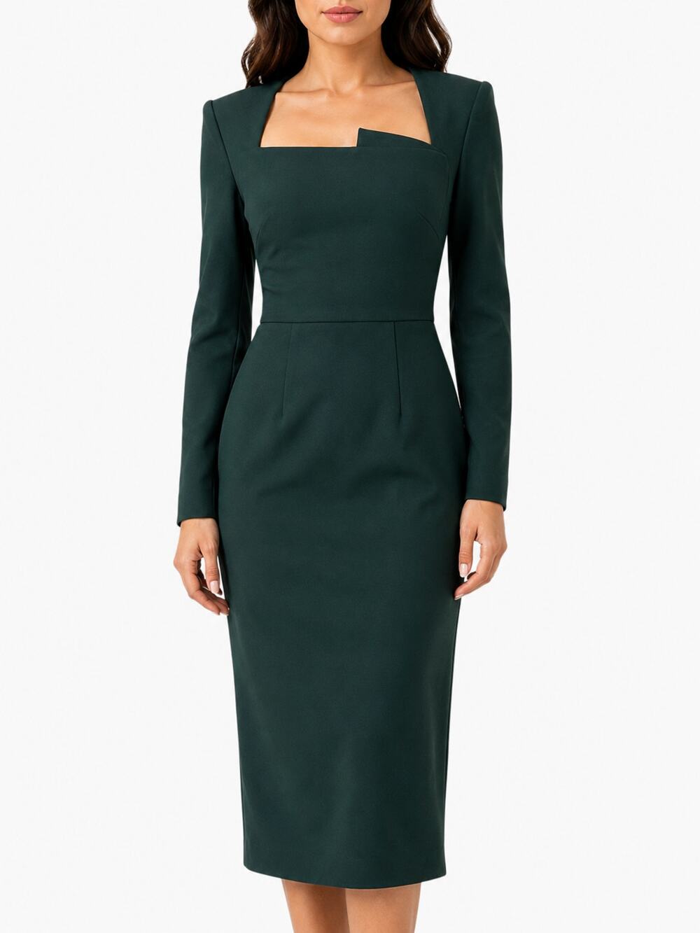 Roland Mouret Long Sleeve Crepe Midi Dress US 2 Green Asymmetric Neckline